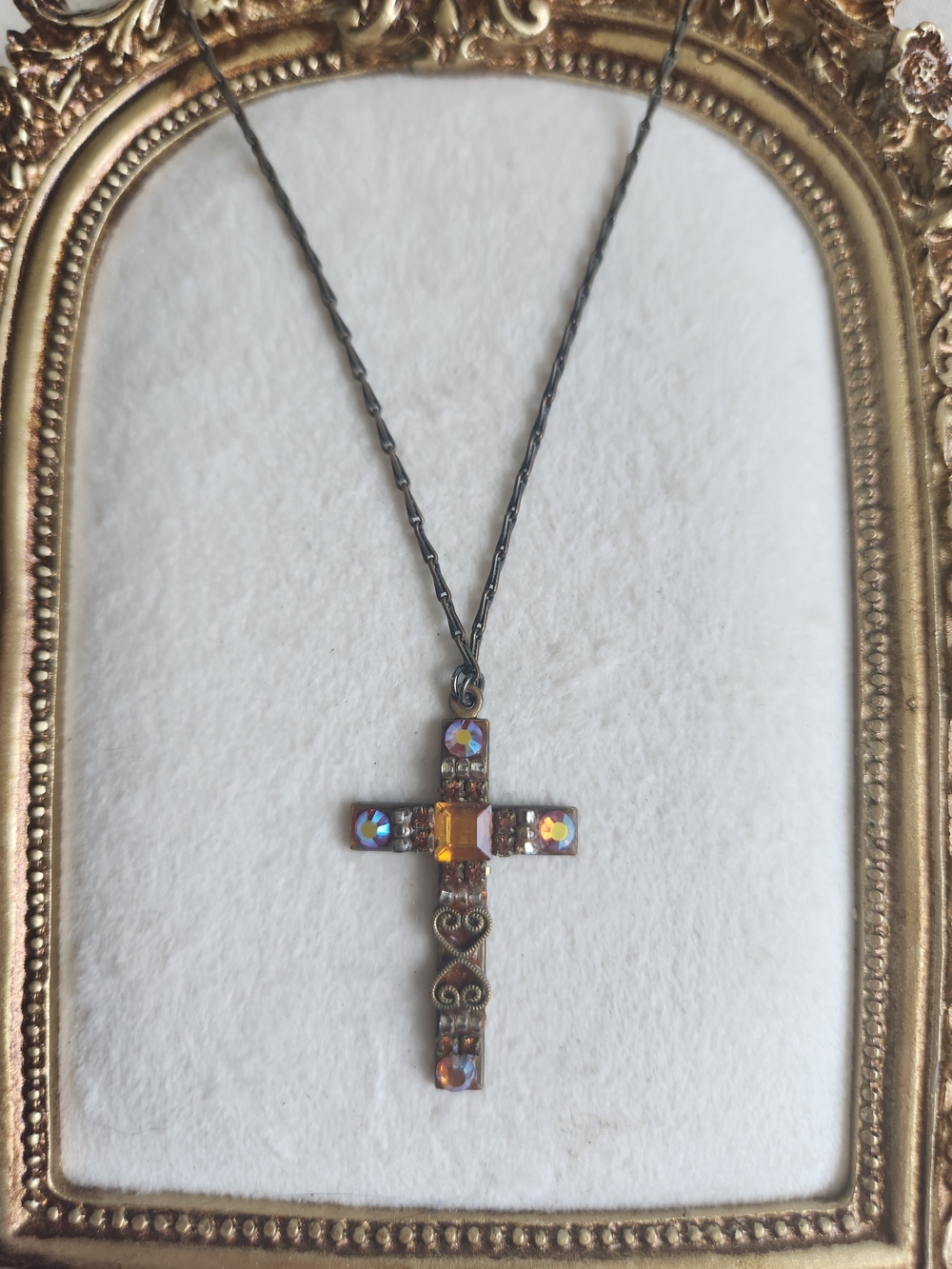 Aurora Amber Crystal Cross Pendant Necklace - Unbranded